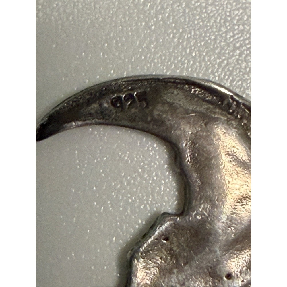 Vintage Sterling Silver Pendant with Girl's Face Hat Crescent Moon Silhouette - Picture 11 of 12